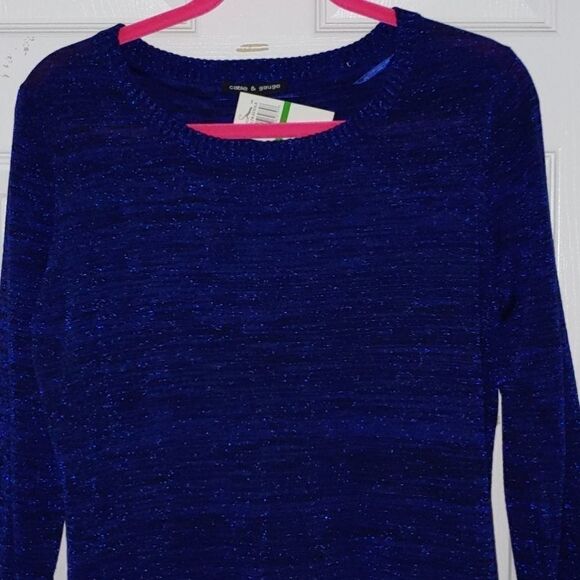 Cable &  Gauge blue metallic light sweater Sz L NWT - Picture 3 of 6